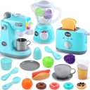 CUTE STONE Kids Kitchen Playset, Toy Kitchen Appliance Sets with Working Coffee Maker, Blender & Toaster, Realistic Sounds & Light, Includes Kids Kitchen Accessories & Play Food for Boys & Girls