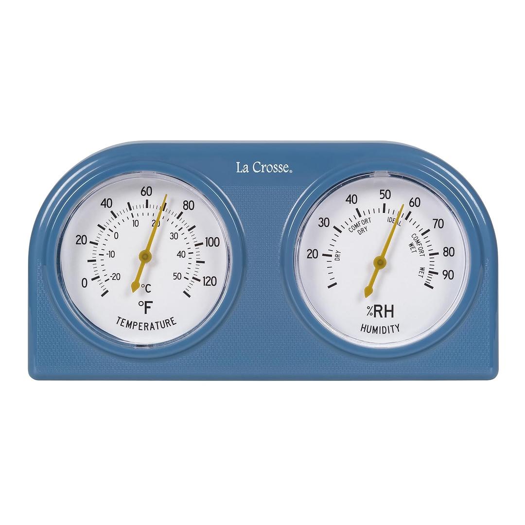 La Crosse 104-288BL-TBP Blue Analog Thermometer and Humidity Gauge