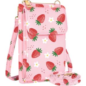 Cell Phone Purse Crossbody Bags for Women - Cute Design Leather Cellphone Bag Small Cross Body Bags Wallet Purses Trendy Aesthetic Pouch for iPhone with Adjustable Strap, Strawberry