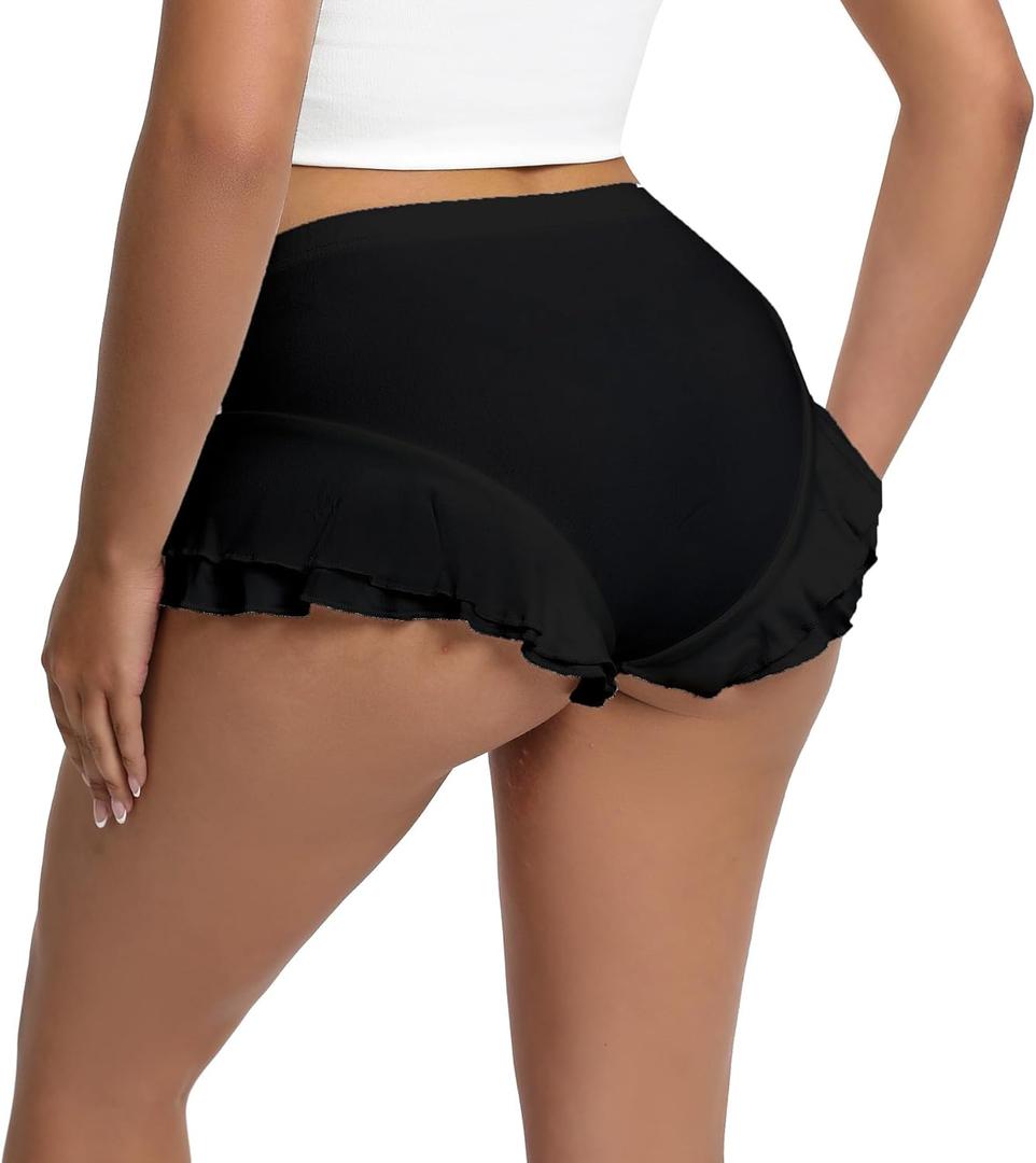 Dxyufazhe Women's Sexy Low Rise Stretch Ruffled Leopard Print Short Pants Summer Cute Mini Shorts Party Clubwear (Black), S