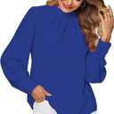 LYANER Women's Mock Neck Pleated Solid Long Sleeve Blouse Office Shirt Top (L)