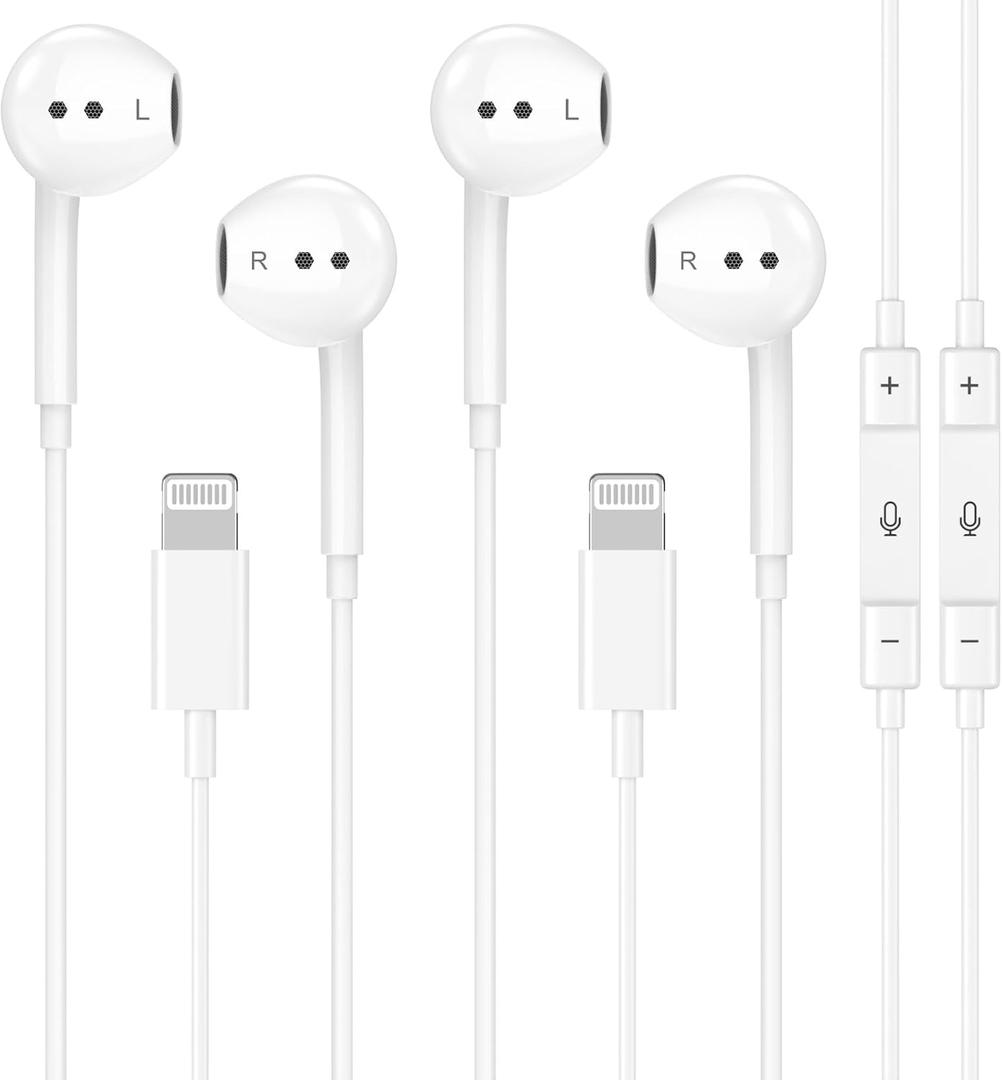 2 Packs for iPhone Headphones Wired Earbuds/Earphones Nosie Reduction Built-in Microphone & Volume Control Headsets Compatible with iPhone 14/13/12/11/XR/XS/X/8/7/SE/Pro/Pro Max