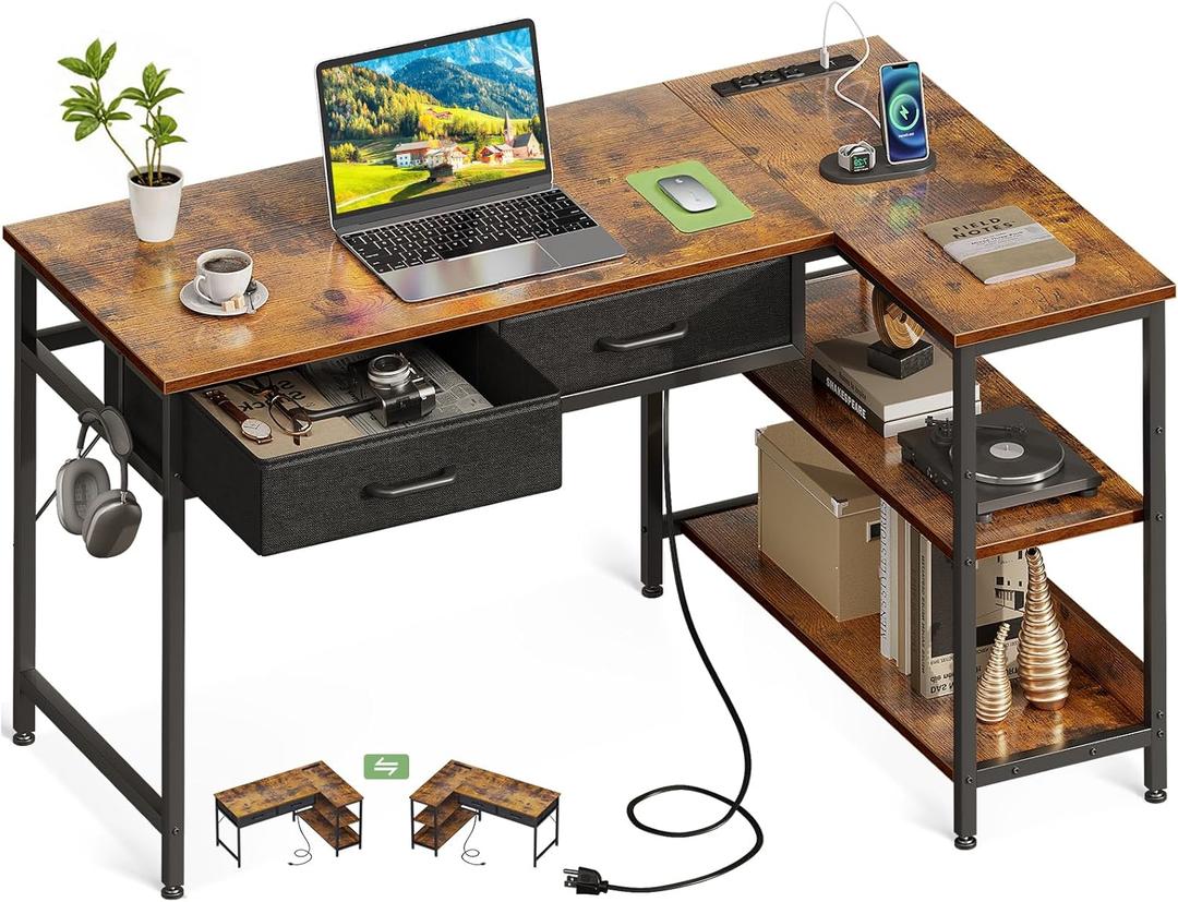 Coleshome 40 Inch L Shaped Computer Desk with 2 Drawers, Small Desk for Small Space, Home Office Table for Laptop Users, Vintage (Vintage)
