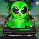 3.5 Ft Halloween Inflatable Alien Trunk Or Treat Car Decoration with Built-in LEDs, Halloween Blow Up Alien Broke Out from Car Decoration Outdoor Yard Decor