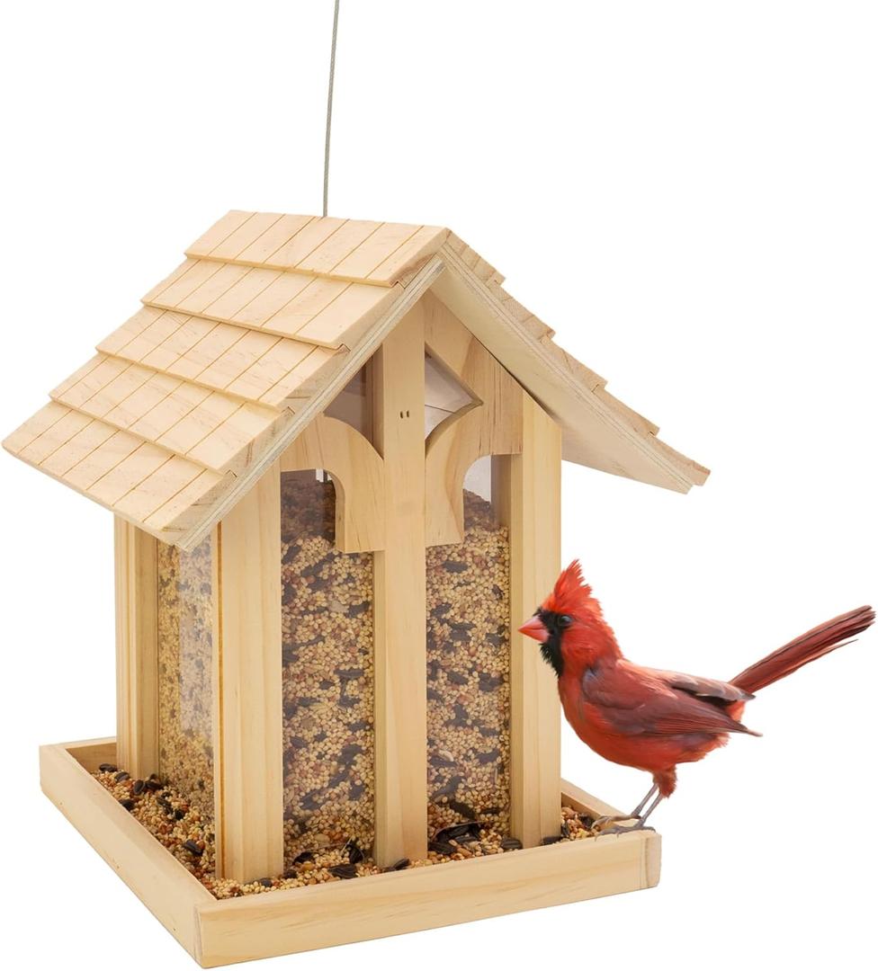 North States - Wood Chalet Bird Feeder: Wooden Bird Feeder for Outdoors, Holds 4.5 Pounds of Seed