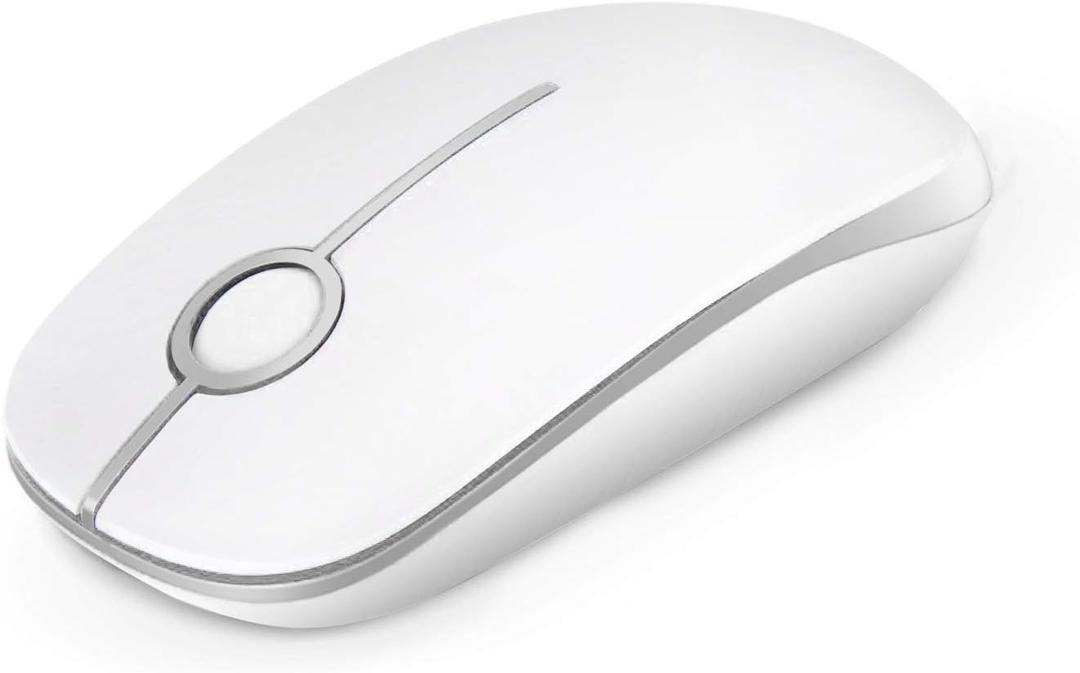 VssoPlor Wireless Mouse, 2.4G Slim Portable Computer Laptop Mouse with Nano Receiver Quiet Silent Optical Mice for Notebook, PC, Laptop, ComputerWhite and Silver