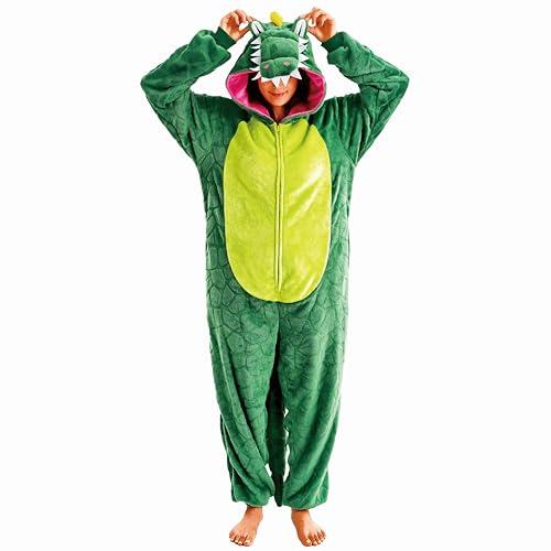 Pronzot Unisex Adult Crocodile Costume Onesie,Animal Halloween Costume One Piece Cosplay Suit for Adults,Flannel Hooded Sleepwear, Crocodile, Size S