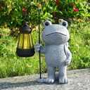 Garden Statue Frog Outdoor Decor, Solar Patio Garden Sculptures & Statues, Resin Garden Decor Gift for Women, Mom, Grandma, Stone