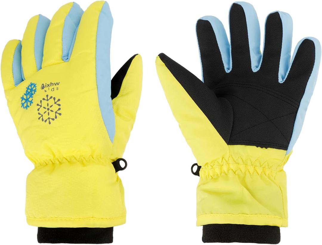 Kids' 3-Size Winter Snowboarding Gloves for Boys & Girls (M (for 9-12 years old), Yellow)