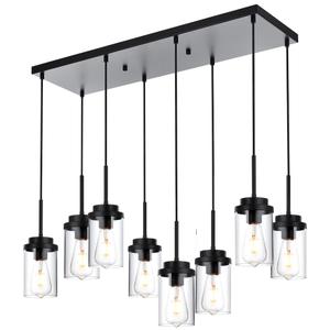 BONLICHT 8-Light Farmhouse Chandelier Light Fixture Black Clear Glass Dining Room Hanging Modern Pendant Lighting Over Table,Traditional Ceiling Lights for Kitchen Island Entryway