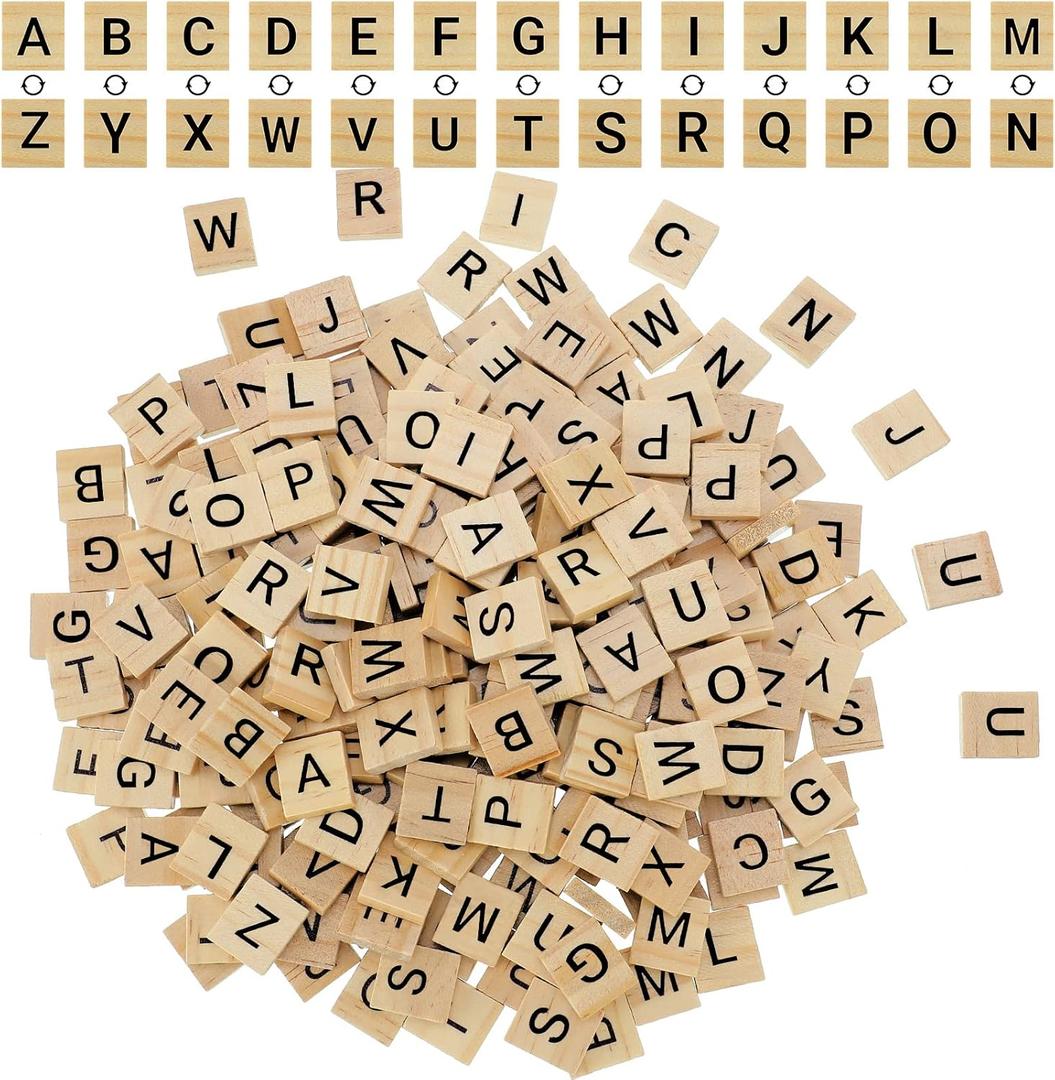 Qunclay 260 Pcs Wood Letter Tiles Wooden Tiles DIY Wooden Letters Double A-Z Capital for Crafts, Pendants, Spelling, Christmas Holiday Crafts DIY Alphabet Game Gift Decoration Making Alphabet Coasters