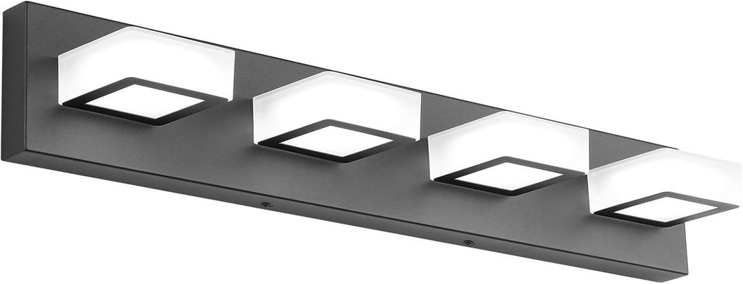 Ralbay LED Black 4 Lights Acrylic Lighting Fixtures Modern Matte Black Bathroom Vanity Lights (26 inch)