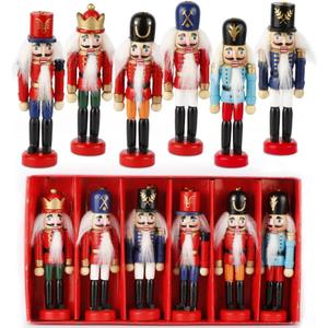 OurWarm 6Pcs Nutcracker Ornaments Wooden Nutcracker Figures Christmas Decorations for Xmas Tree, Table Decor