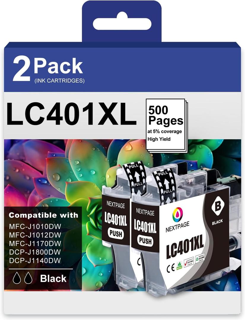 LC401XL Black Ink Cartridges Compatible for Brother LC401 LC401XL High Yield Work with Brother MFC-J1012DW MFC-J1170DW MFC-J1010DW Printer (1 Black)