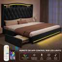 YITAHOME King Size Bed Frame, 4 Drawers and RGB LED Light,Charging Station
Velvet Upholstered Platform Bed with Storage Headboard, No Box Spring Needed, Easy Assembly, Noise-Free, Black