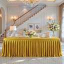 Gold Satin Tablecloths Rectangle 6FT, Glitter Spandex Fitted Stretch Table Covers Wrinkle-Free Floor Length Shimmer Table Skirt for Weddings Parties Baby Shower Banquets Vendor Events