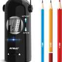 AFMAT Electric Pencil Sharpener, Fully Automatic Pencil Sharpener for Classroom, Robot Sharpeners for 7-11.5mm No.2/Jumbo/Colored Pencils, Auto in & Out, Rechargeable & Cordess, Hands-Free, PSX5,Black