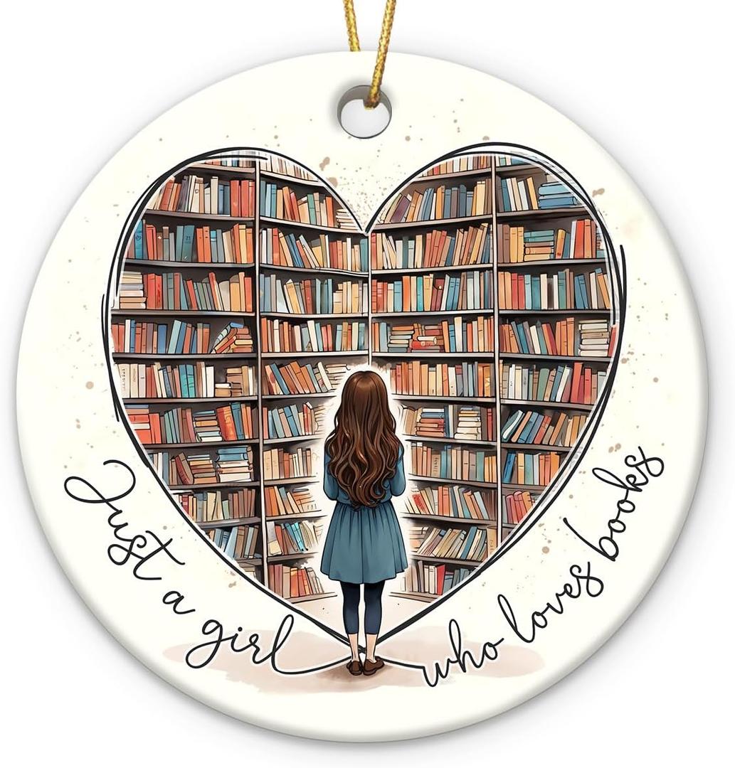 3 x Book Lovers Gifts for Women 2025 - Just A Girl Who Loves Books Christmas Ornaments Christmas Tree Decorations, Book Club Library Christmas Ornament, Book Gifts for Readers Book Lovers Women