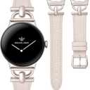 Wearlizer Leather Bands Compatible with Google Pixel Watch 4/3 41mm/Pixel Watch 2/1 Band Women, Dressy Designer Slim Leather Strap with D-Shape Metal Buckle for Pixel Smartwatch Accessories (Starlight/Starlight)