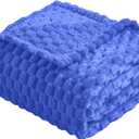 Vessia Flannel Fleece Throw Blanket(50x70 inch), 3D Jacquard Blue Fuzzy and Warm Blanket for Couch, Sofa, Bed, Chair, 300GSM Super Soft Touch Cozy Lightweight Throw for All-Season Home Decor