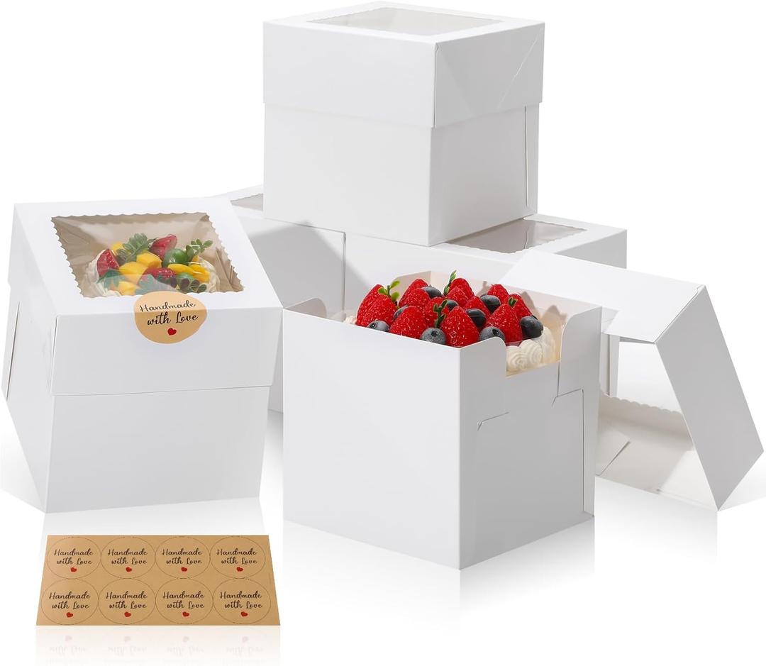 COTOPHER 5Pcs 6x6x6 Inches Mini Cake Boxes, Square Bakery Boxes with Window, Cake Containers for Pastries, Cookies, Chocolates, Cupcakes, Birthday Party Cake Decorating Supplies for Gift Giving