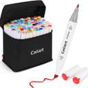 Caliart Alcohol Based Markers, 81 Colors Art Drawing Markers Set Dual Tip Fine & Chisel Permanent Colored Sketch Pens, with Case for Artists Adults Coloring Book Illustration