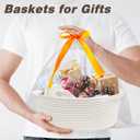 Pro Goleem Small Woven Basket with Gift Bags and Ribbons Durable Baskets for Mothers Day Gifts Empty Small Rope Basket for Storage 12"X 8" X 5" Baby Toy Baskets with Handles, White