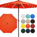 JEAREY 12' Lighted Patio Umbrellas Outdoor Solar Table Market Umbrella w/Crank, 8 Sturdy Ribs, UV Protection Waterproof Sunproof(Orange)