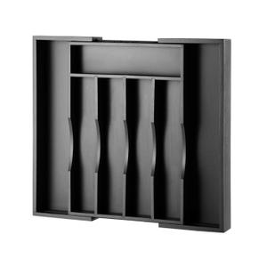 Expandable Bamboo Kitchen Drawer Organizer for Cutlery and Utensils, Adjustable Bamboo Wood Cutlery Tray in Drawer for Flatware and Silverware in Kitchen, (Black) (7 Slots Expandable)