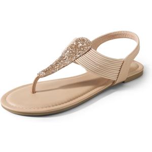 DREAM PAIRS Women's Elastic Strappy String Thong Ankle Strap Summer Gladiator Sandals (Beige), 8.5