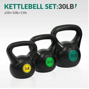 BalanceFrom Vinyl Kettlebell Set, 30/45/50 Pound Options – Cement-Filled Strength Training Weights with Ergonomic Grip and Color Coding for Full Body Fitness at Home or Gym