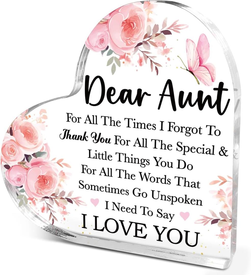 2 x Gifts for Aunt from Niece Nephew,Appreciation Gifts for Aunt Thanksgiving Birthday Christmas,Need To Say I Love You Sign Heart Floral Acrylic Plaque 4.5x4.5 Inches