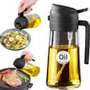 YARRAMATE 16oz/470ml Glass Olive Oil Sprayer for Cooking with Stickers, 2 in 1 Oil Dispenser for Kitchen Gadgets, Food Grade Premium Spray Bottle with Portion Control for Salad, Frying, BBQ (Black)