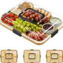 SpaceAid Charcuterie Board with Clear Lid, Portable Travel Cheese Cutting Boards for Picnic Accessories, Bamboo Serving Tray with Lids, House Warming Gifts, Black Handles, 1 Compartments