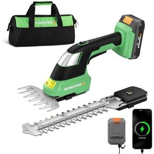 WORKPROX 20V Cordless Grass Shear & Shrubbery Trimmer - 2-in-1 Handheld Electric Grass Trimmer Hedge Shears/Grass Cutter, Rechargeable Lithium-Ion Battery and Type-C Cable Included