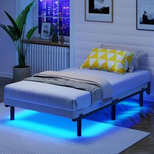 Awesofurni Twin Bed Frame with Smart LED Lights, 7 Inch Basics Metal Bed Frame, Heavy Duty 9-Leg Base for Box Spring and Mattress, Noise-Free, Easy Assembly, Black