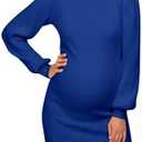 Lueluoye Maternity Sweater Dress for Pregnant Women Turtleneck Puff Sleeve Knit Slim Fit Bodycon Mini Dress S