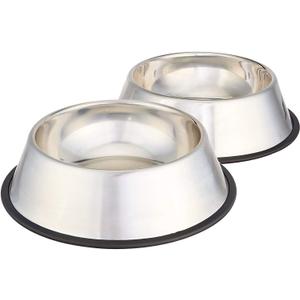 Amazon Basics Stainless Steel Non-Skid Pet Dog Water And Food Bowl, 2-Pack (10 x 2.8 Inches), Each Holds Up to 4 Cups