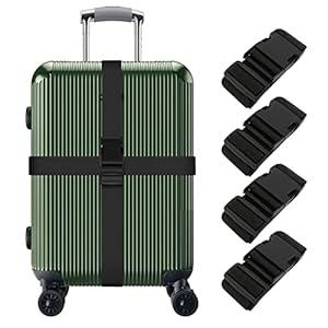 4 Packs Luggage Straps for Suitcase, Heavy Duty and Quick-Release Buckle, Adjustable Travel Cargo Safe Suitcase Belt Set (Green)