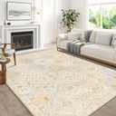 8x10 Area Rugs Washable,Beige Rug for Living Room Bedroom Dining Room,Large Boho Vintage Bohemian Distressed Oriental Carpet Non Slip,Floral
