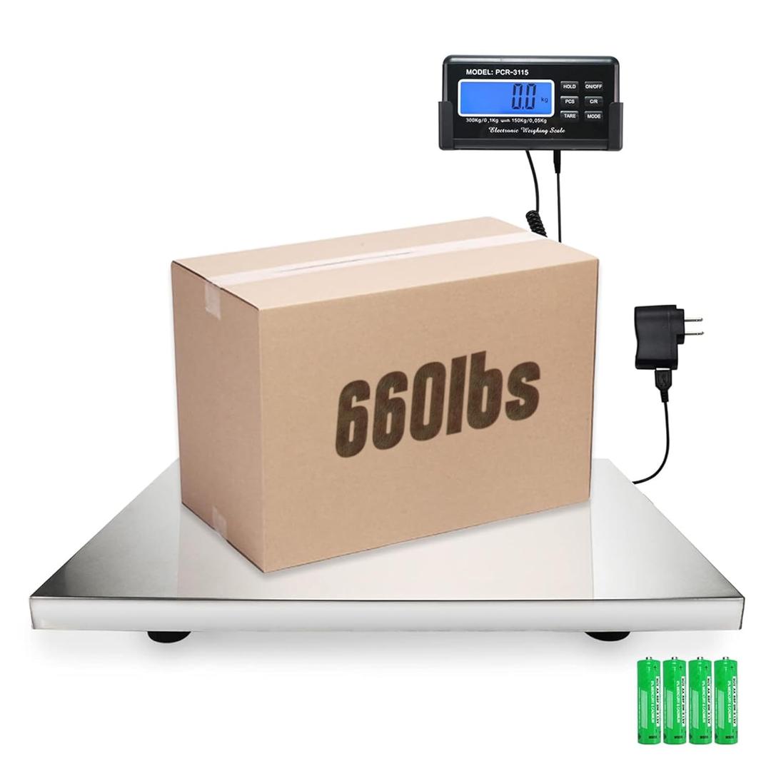 Charmline 660lbs x 0.1lbs High Accuracy Digital Postal Scale, Shipping Scale with 21x17 Large Stainless Steel Platform, Heavy Duty Scale for Packages/Dog/Postage/Luggage, Battery & AC Adapter Powered