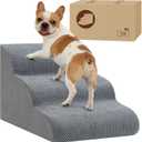 Dog Stairs for Small Dogs, 3-Step Dog Steps for Couch Sofa and Chairs, High-Density Foam Pet Steps Ramp with Removable Washable Cover for Older Injured Puppy Dogs and Cats, 13.78" H, Grey