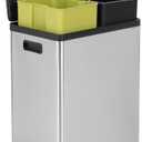 SIMPLI-MAGIC 60 Liter / 16 Gallon Rectangular Hands-Free Dual Compartment Recycling Kitchen Step Trash Can with Soft-Close Lid, Brushed Stainless Steel