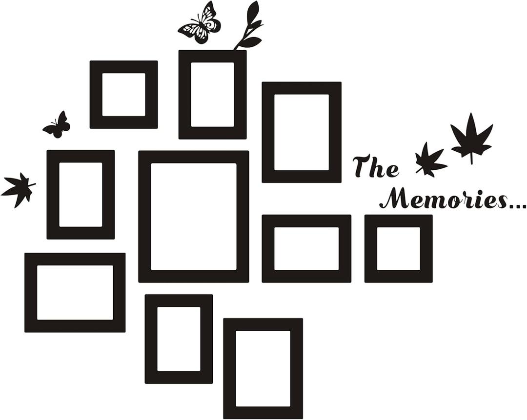 10 Pcs Picture Frames Wall Decal The Memories Vinyl Stickers, Removable Photo Frame Butterflies Leaves Art DIY Sticker Mural for Bedroom Playroom Living Room Office Home Window Door Decoration