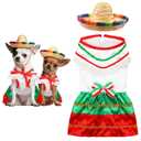 Mariachi Mexican Costume for Dog Mexican Dog Dress and Sombrero for Chihuahua Puppy Cat Cinco De Mayo Mexico Independence Day Themed Party Pet Outfits(M,Style3,Classic)