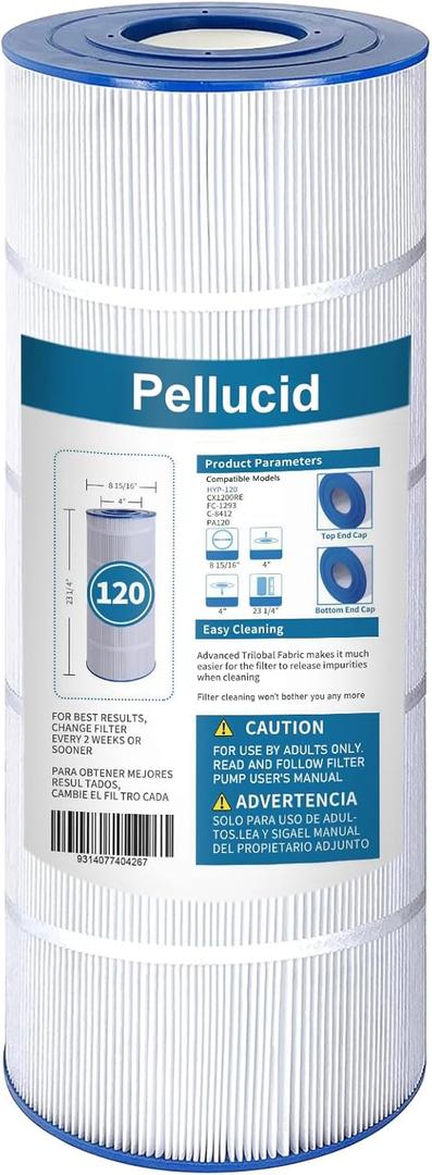 Pool Filter Compatible with Hayward C1200, CX1200RE, Pleatco PA120, Unicel C-8412, Filbur FC-1293, Clearwater II 125, Easy to Clean and Reuse, Advanced Filtration System for Long Life, 1 Pack
