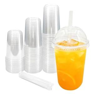 SLFxotro 16 oz 100 Pack Clear Plastic Cups with Lids and Straws, Disposable Iced Coffee Cups for Party, Sturdy Plastic Smoothie Cups for Cold Drinks - BPA free（100 PCS）