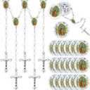 Jadive 24 Pcs Lady Guadalupe Scented Rosary Beads Necklace with 24 Clear Gift Box First Communion Baptism Beaded Necklace Favor (White)