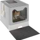 Enclosed Cat Litter Box - Foldable Litterbox with Lid, Cat Scoop, Mat, and Pull-Out Drawer for Easy Cleaning - Spacious Front Entry and Top Exit Litter Box Enclosure - Pet Supplies by PETMAKER (Gray)