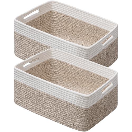 UBBCARE 4 Pack Large Woven Storage Baskets for Organizing, Clothes/Towel/Sweater Organizer for Closet, Storage Baskets Bins for Shelves, Blanket Basket, 17''Lx13''Wx7.5''H, Light Brown/White